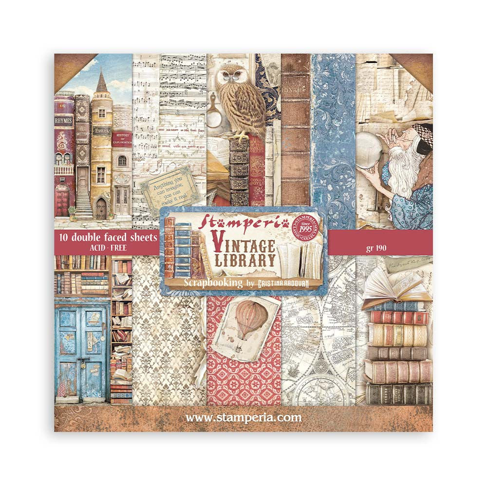 Stamperia Vintage Library 8” x 8” Paper Collection